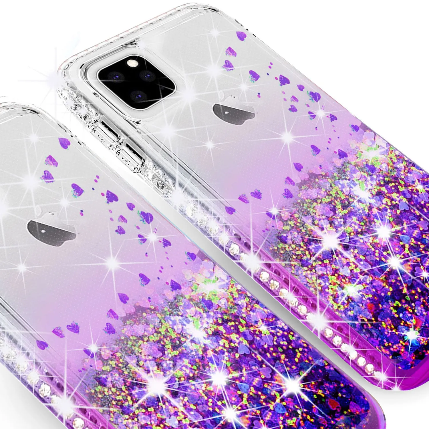 For Apple iPhone 13 Pro Case Liquid Glitter Phone Case Waterfall Floating Quicksand Bling Sparkle Cute Protective Girls Women Cover for iPhone 13 Pro W/Temper Glass - Purple