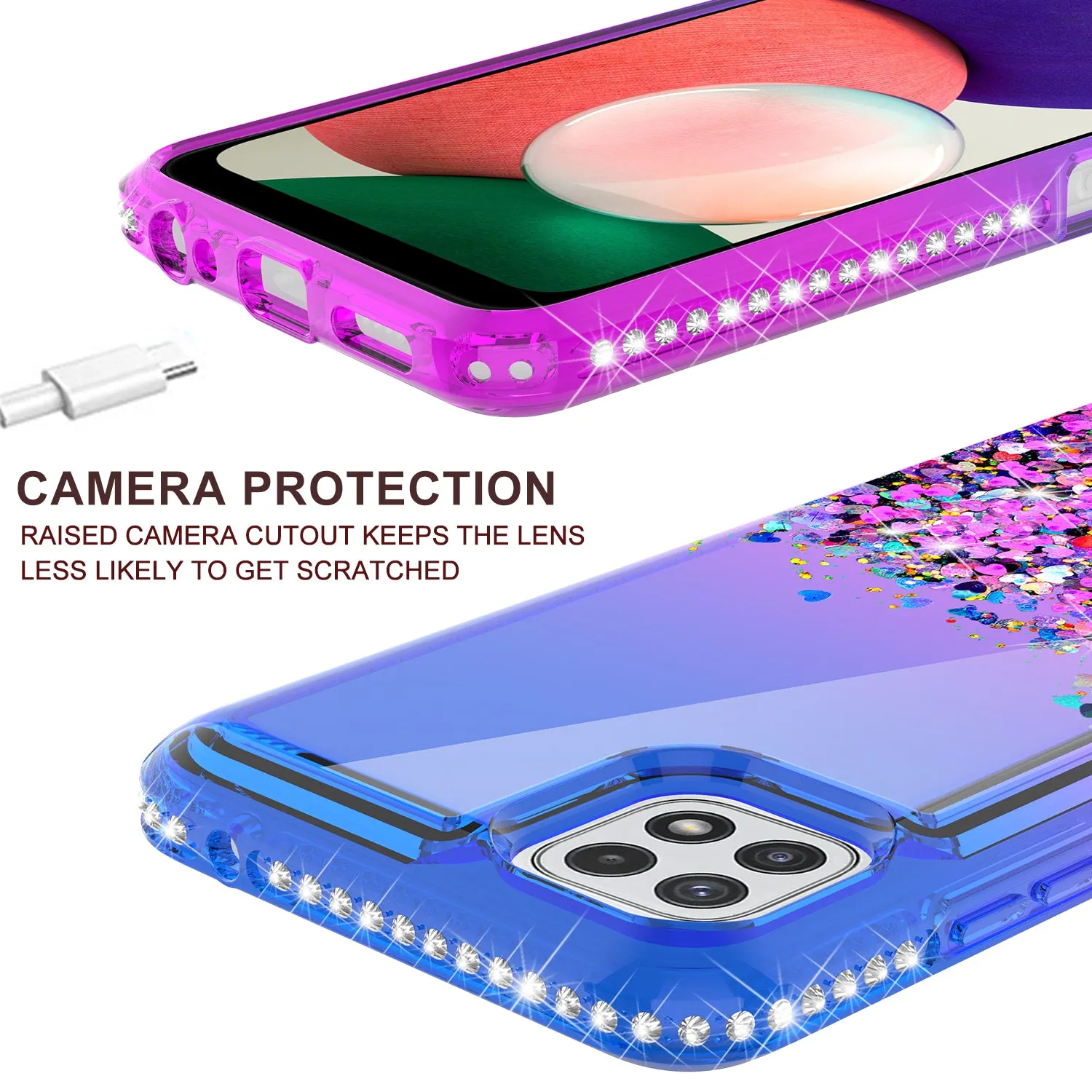 For Boost Celero 5G Case Liquid Glitter Phone Case Waterfall Floating Quicksand Bling Sparkle Cute Protective Girls Women Cover for Boost Celero 5G W/Temper Glass -  (Blue/Purple Gradient)