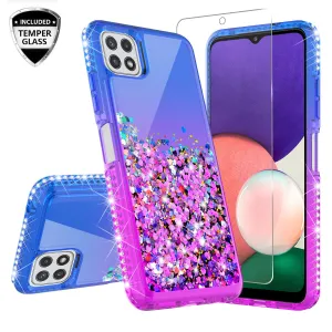 For Boost Celero 5G Case Liquid Glitter Phone Case Waterfall Floating Quicksand Bling Sparkle Cute Protective Girls Women Cover for Boost Celero 5G W/Temper Glass -  (Blue/Purple Gradient)
