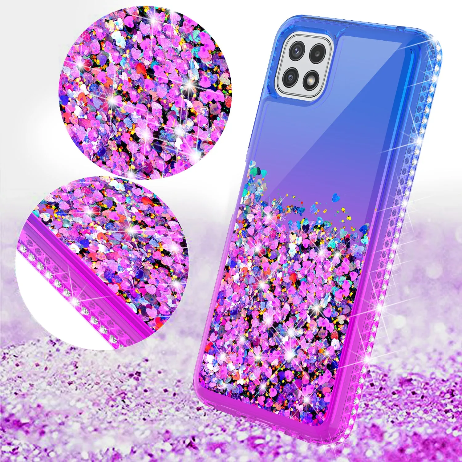 For Boost Celero 5G Case Liquid Glitter Phone Case Waterfall Floating Quicksand Bling Sparkle Cute Protective Girls Women Cover for Boost Celero 5G W/Temper Glass -  (Blue/Purple Gradient)