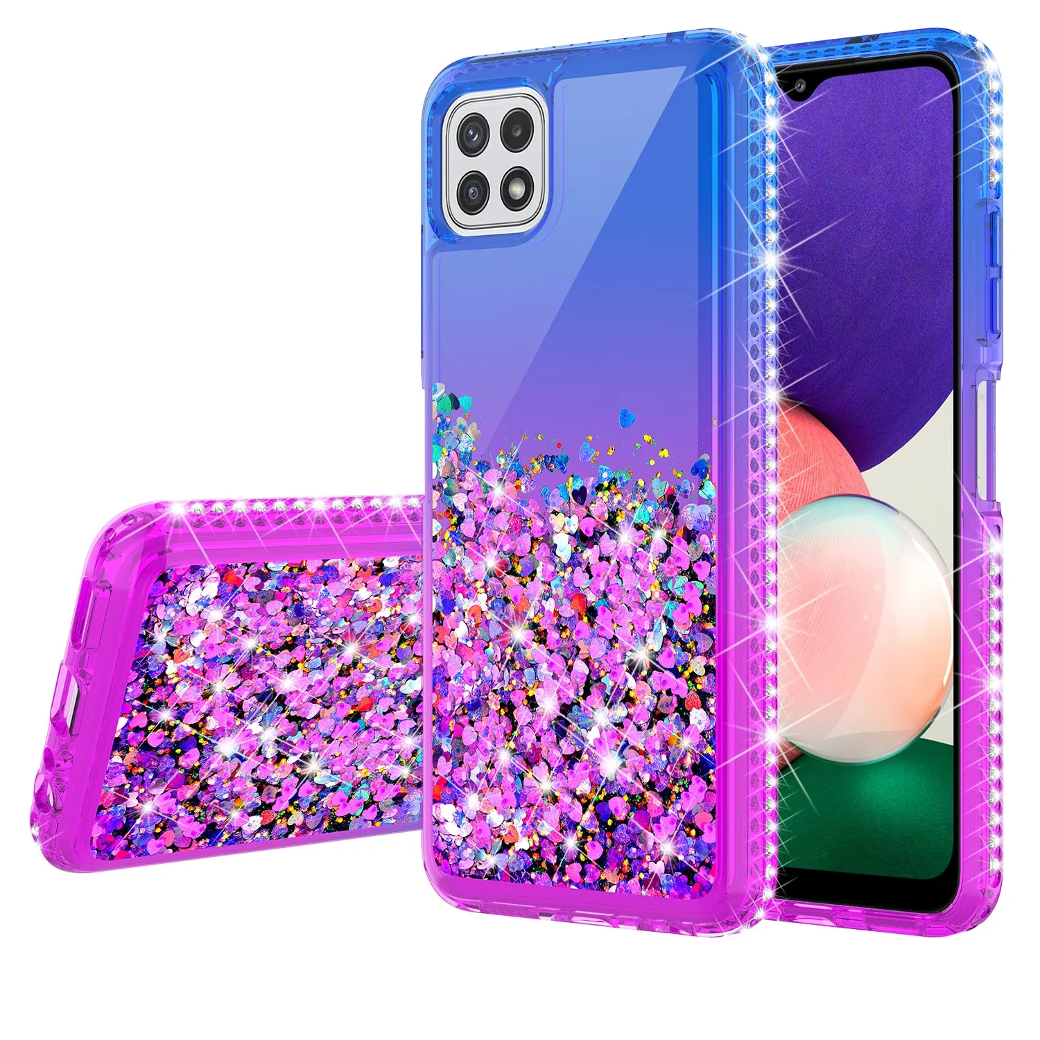 For Boost Celero 5G Case Liquid Glitter Phone Case Waterfall Floating Quicksand Bling Sparkle Cute Protective Girls Women Cover for Boost Celero 5G W/Temper Glass -  (Blue/Purple Gradient)