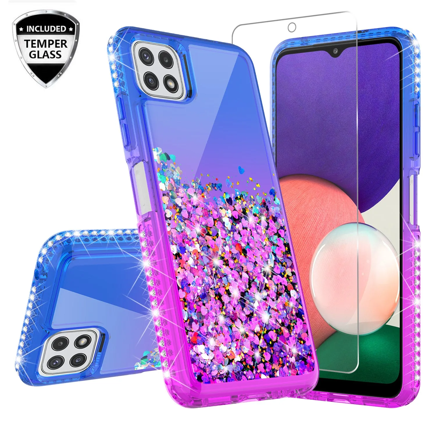 For Boost Celero 5G Case Liquid Glitter Phone Case Waterfall Floating Quicksand Bling Sparkle Cute Protective Girls Women Cover for Boost Celero 5G W/Temper Glass -  (Blue/Purple Gradient)