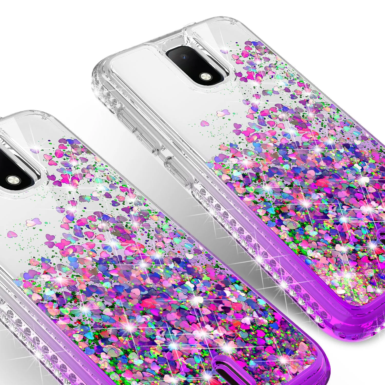 For Cricket Debut Case Liquid Glitter Phone Case Waterfall Floating Quicksand Bling Sparkle Cute Protective Girls Women Cover for Cricket Debut W/Temper Glass - Purple