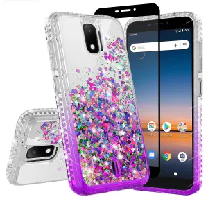 For Cricket Debut Case Liquid Glitter Phone Case Waterfall Floating Quicksand Bling Sparkle Cute Protective Girls Women Cover for Cricket Debut W/Temper Glass - Purple