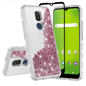 For Cricket Icon 3 (3rd Version) | At&t Motivate 2 (2nd) | Cricket Splendor Case Liquid Glitter Phone Case Waterfall Floating Quicksand Bling Sparkle Cute Protective Girls Women Cover for Cricket Icon 3 (3rd Version) W/Temper Glass - Rose Gold