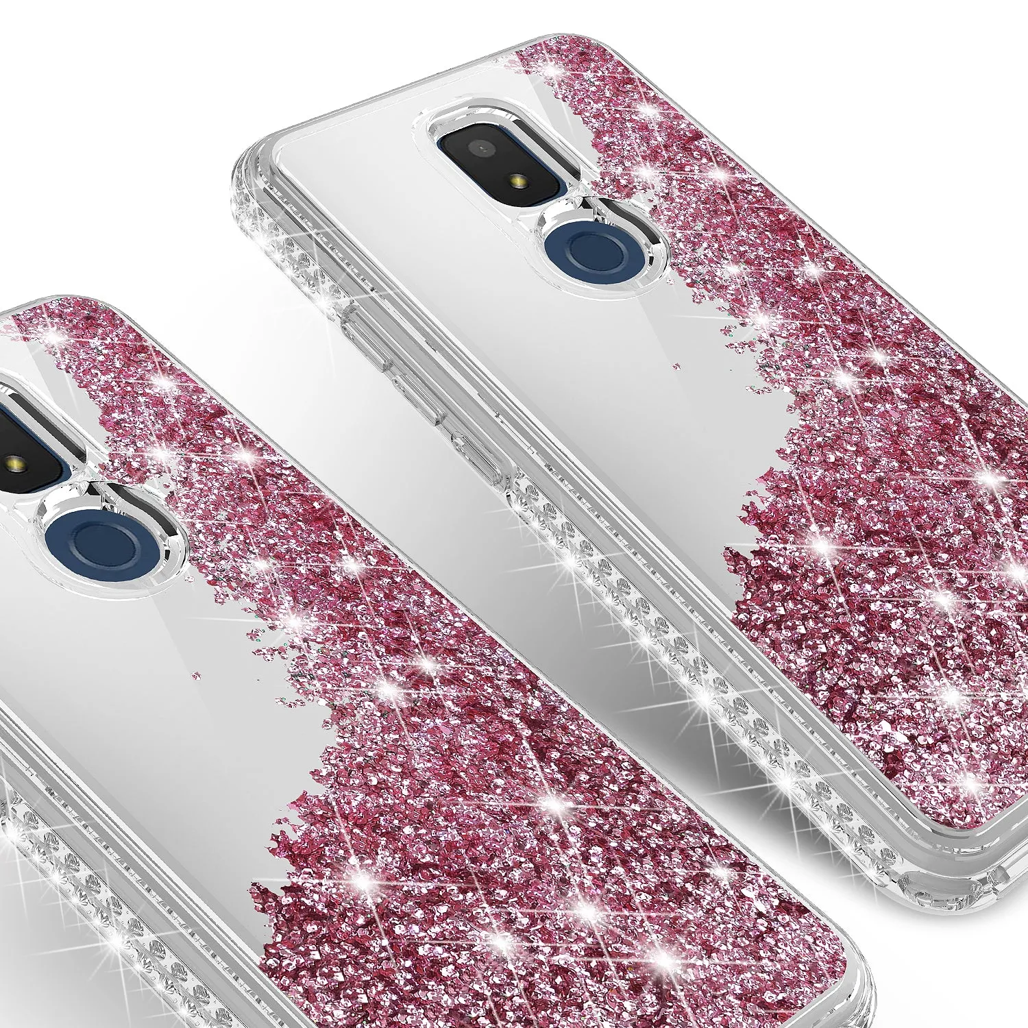For Cricket Icon 3 (3rd Version) | At&t Motivate 2 (2nd) | Cricket Splendor Case Liquid Glitter Phone Case Waterfall Floating Quicksand Bling Sparkle Cute Protective Girls Women Cover for Cricket Icon 3 (3rd Version) W/Temper Glass - Rose Gold