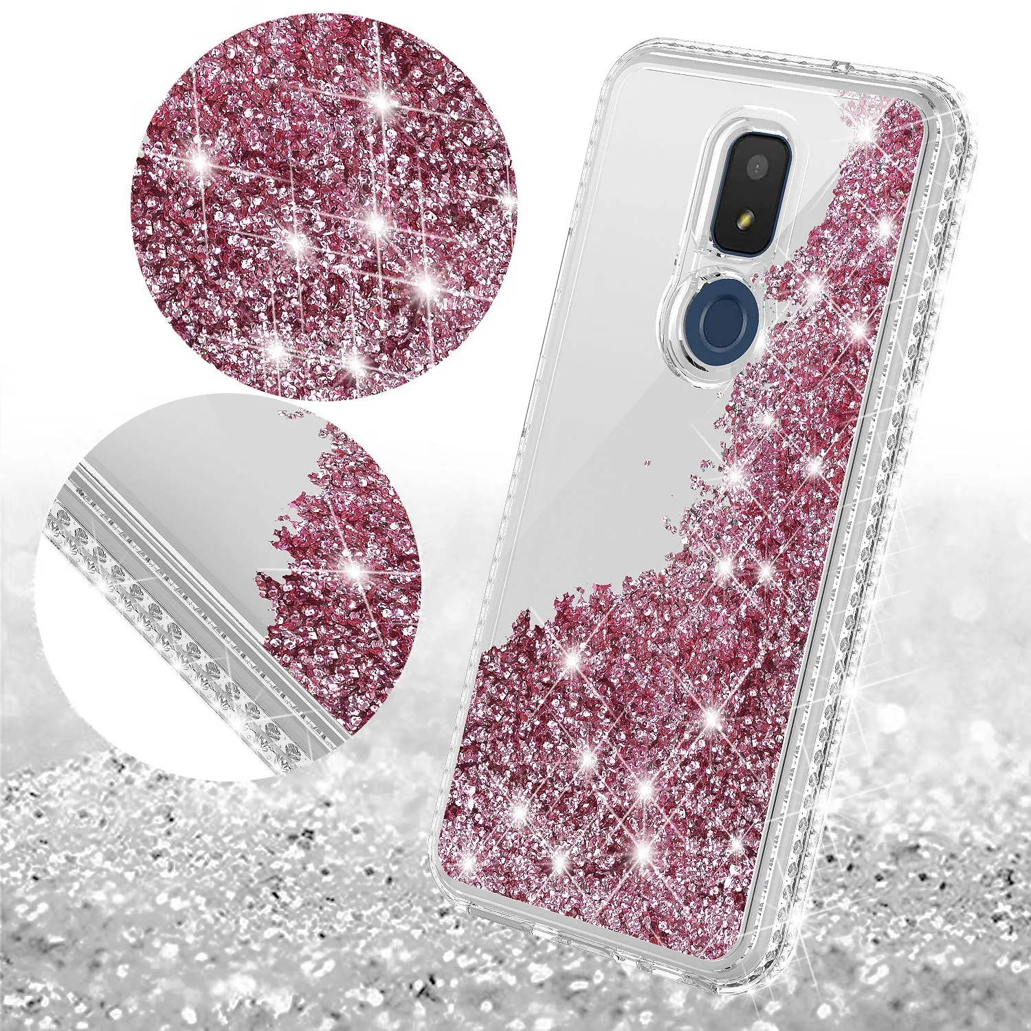 For Cricket Icon 3 (3rd Version) | At&t Motivate 2 (2nd) | Cricket Splendor Case Liquid Glitter Phone Case Waterfall Floating Quicksand Bling Sparkle Cute Protective Girls Women Cover for Cricket Icon 3 (3rd Version) W/Temper Glass - Rose Gold