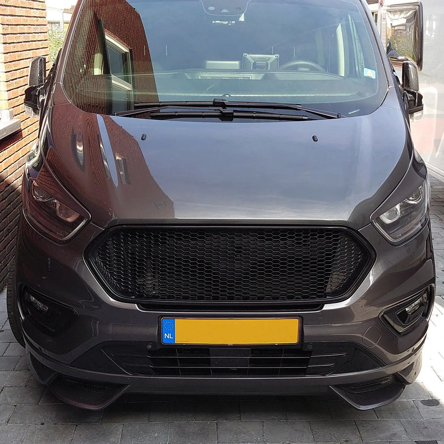 For Ford Transit Custom Front Badgeless Honeycomb Grille Gloss Black Styling Painted and Ready to Fit
