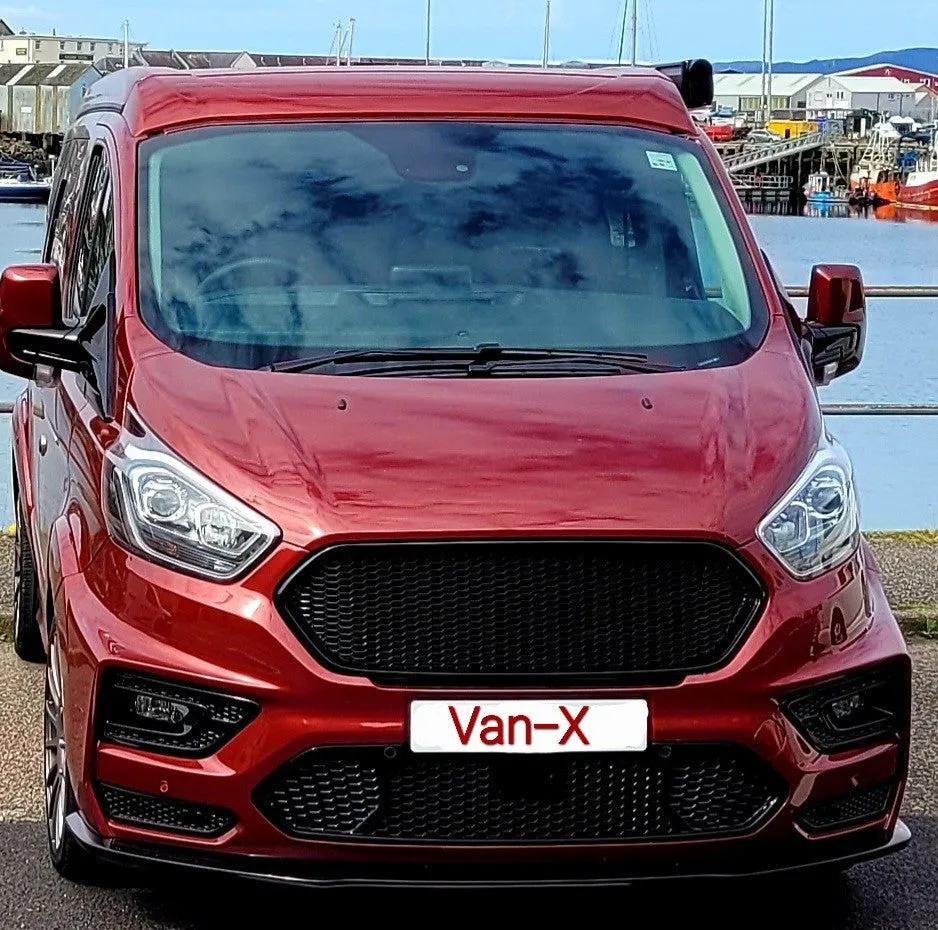 For Ford Transit Custom Front Badgeless Honeycomb Grille Gloss Black Styling Painted and Ready to Fit