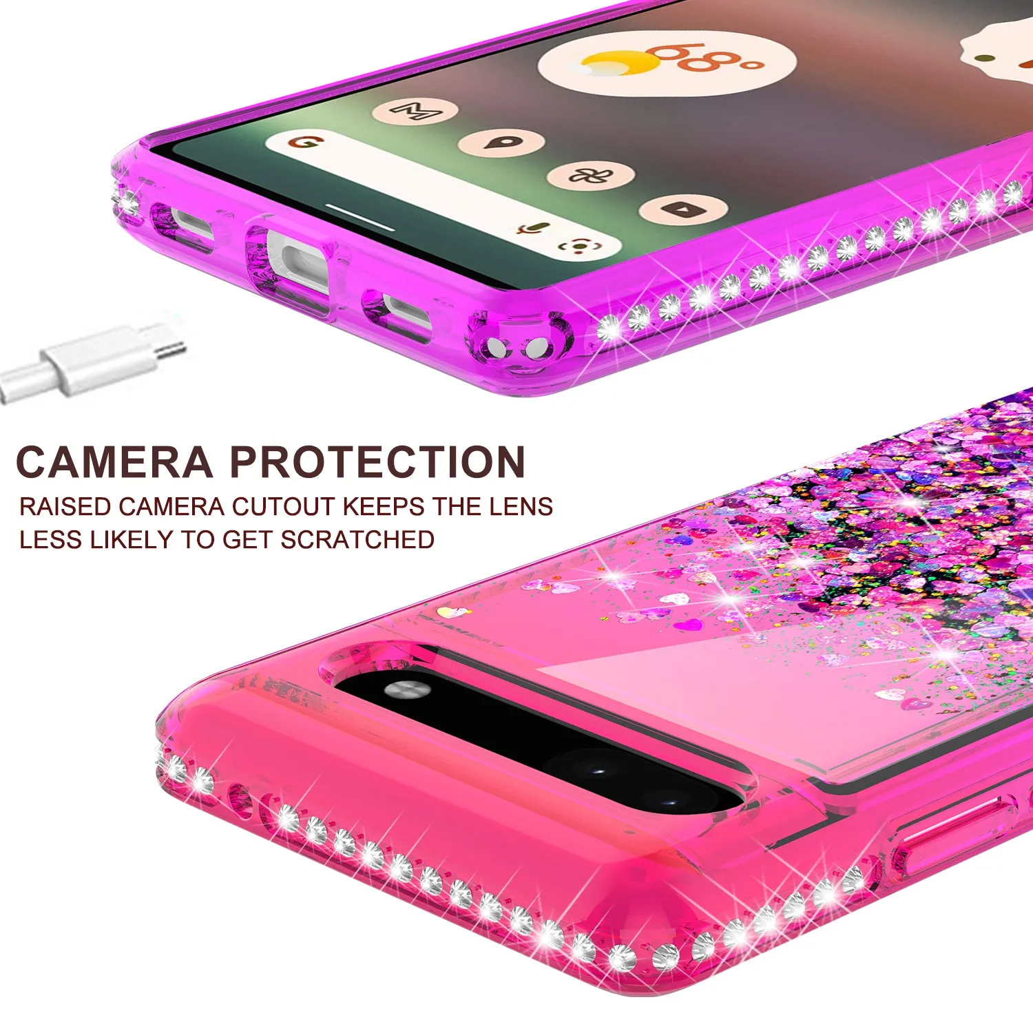 For Google Pixel 6a Case Liquid Glitter Phone Case Waterfall Floating Quicksand Bling Sparkle Cute Protective Girls Women Cover for Google Pixel 6a W/Temper Glass -  (Hot Pink/Purple Gradient)