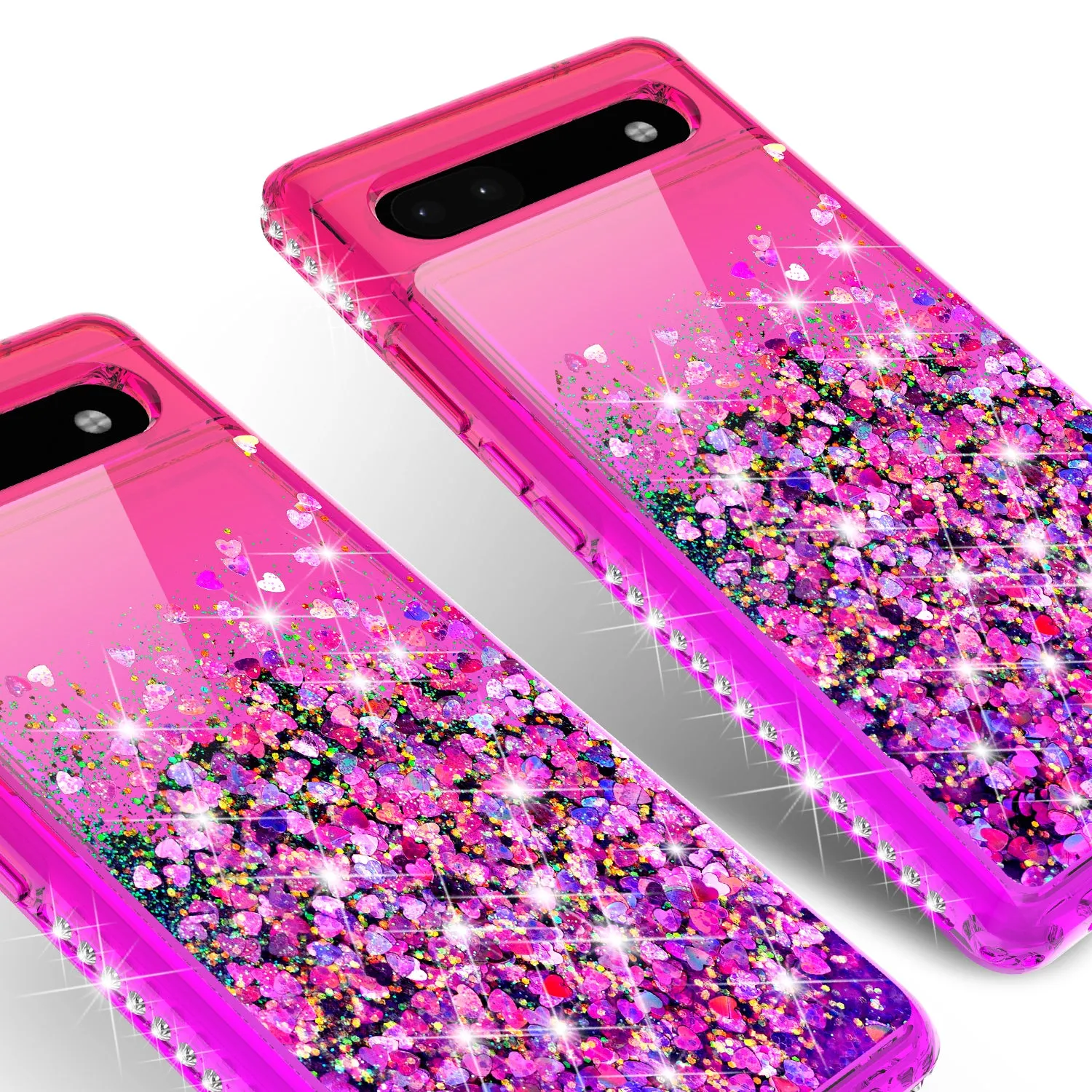 For Google Pixel 6a Case Liquid Glitter Phone Case Waterfall Floating Quicksand Bling Sparkle Cute Protective Girls Women Cover for Google Pixel 6a W/Temper Glass -  (Hot Pink/Purple Gradient)