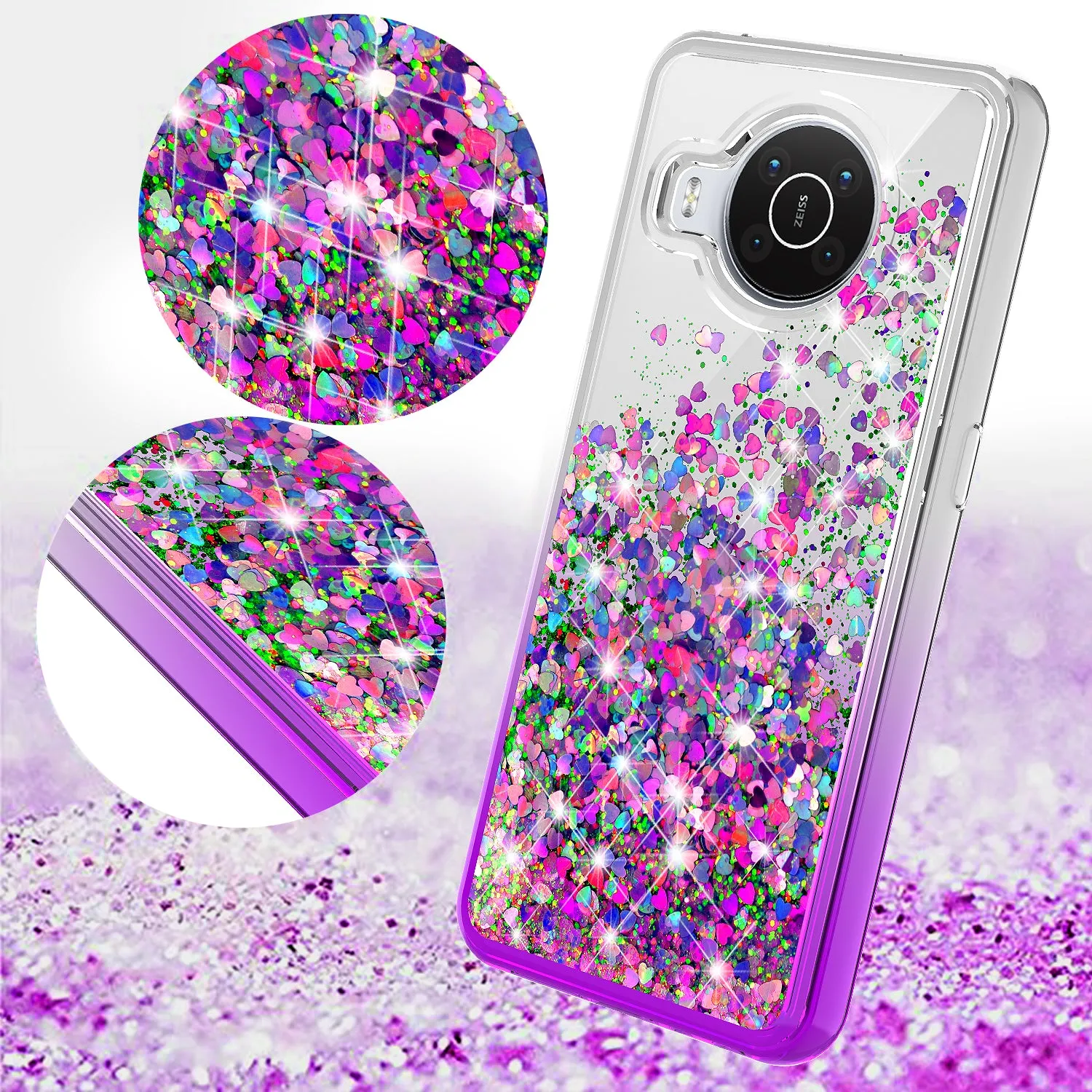 For Nokia X100 Case Liquid Glitter Phone Case Waterfall Floating Quicksand Bling Sparkle Cute Protective Girls Women Cover for Nokia X100 W/Temper Glass - Purple