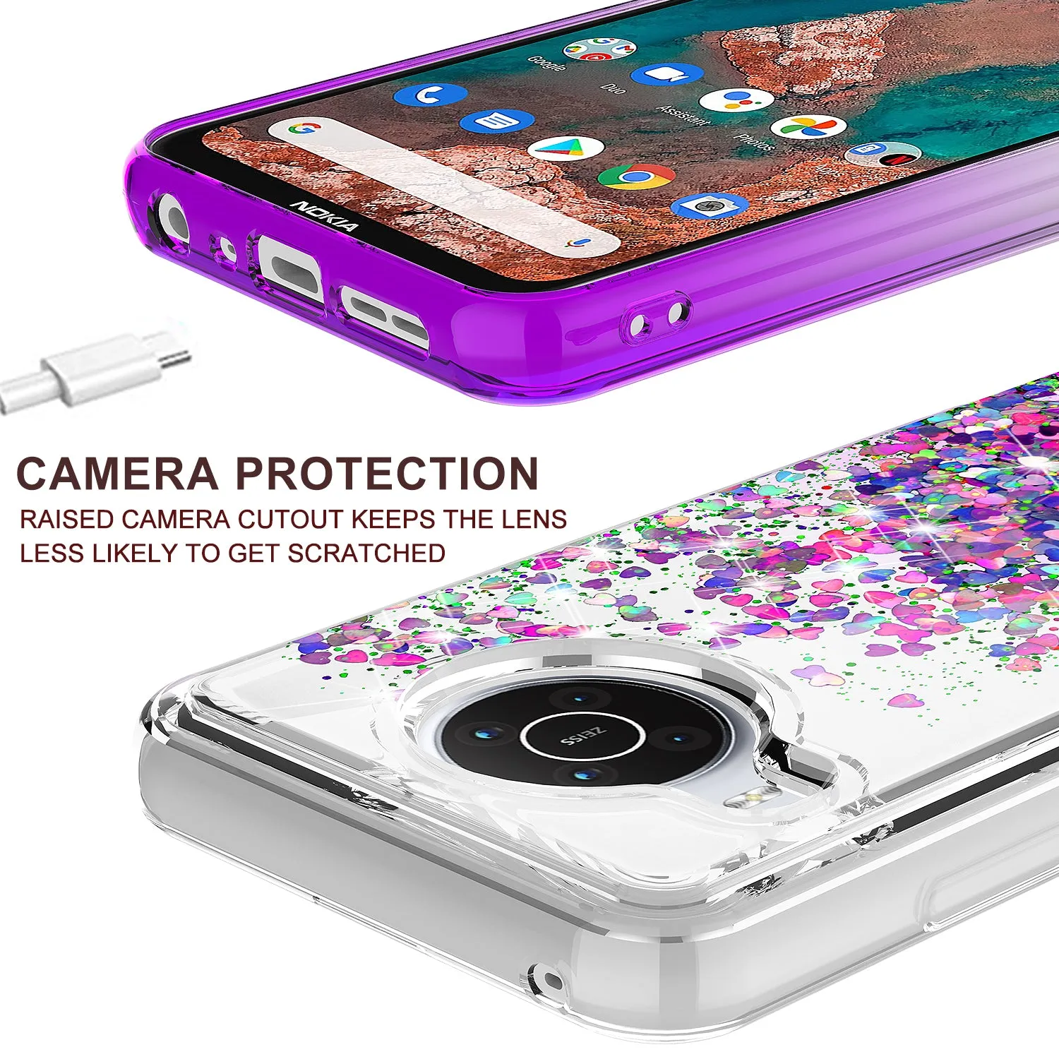 For Nokia X100 Case Liquid Glitter Phone Case Waterfall Floating Quicksand Bling Sparkle Cute Protective Girls Women Cover for Nokia X100 W/Temper Glass - Purple