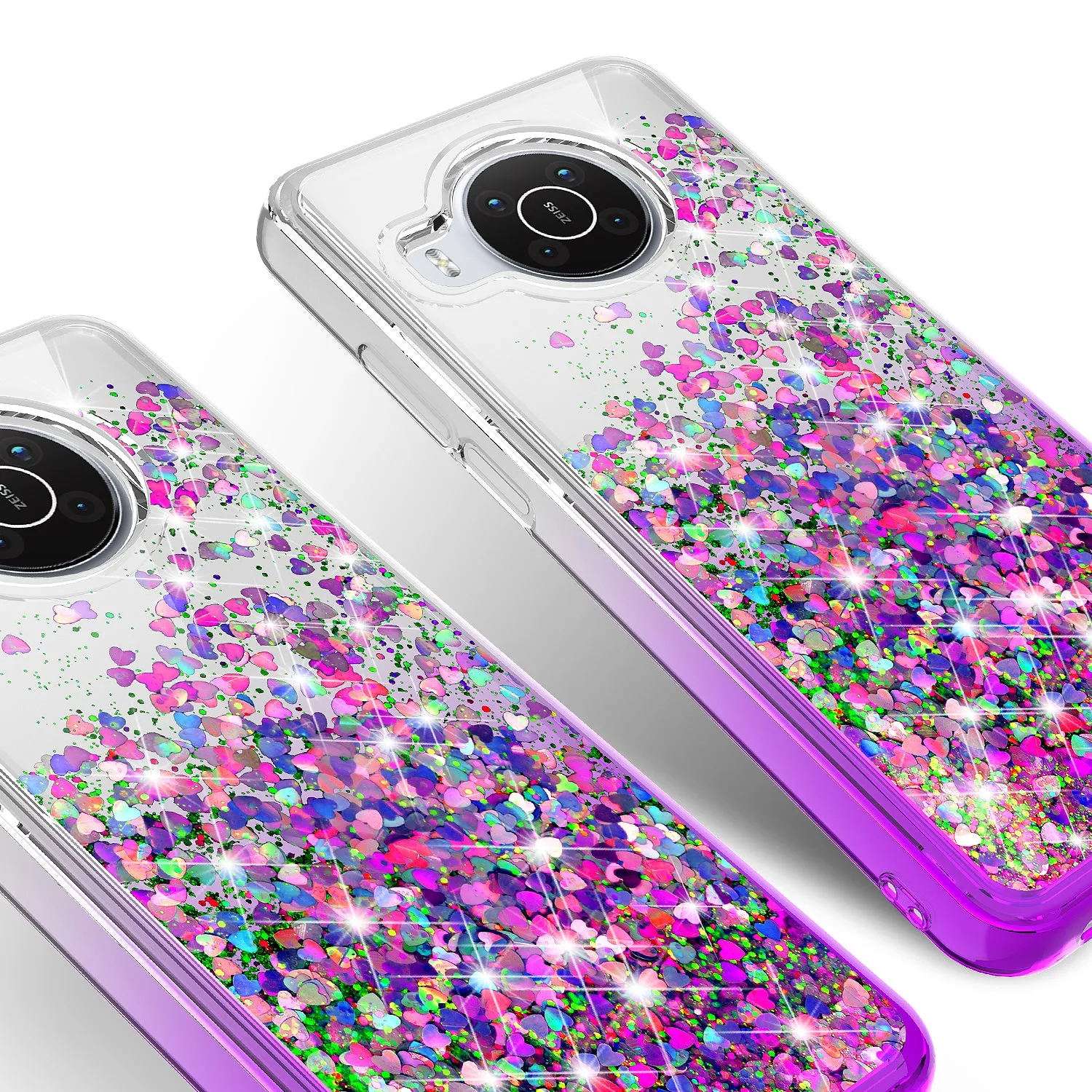 For Nokia X100 Case Liquid Glitter Phone Case Waterfall Floating Quicksand Bling Sparkle Cute Protective Girls Women Cover for Nokia X100 W/Temper Glass - Purple