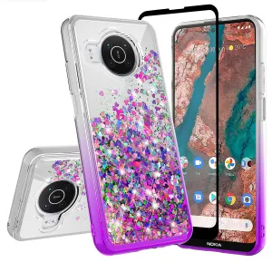 For Nokia X100 Case Liquid Glitter Phone Case Waterfall Floating Quicksand Bling Sparkle Cute Protective Girls Women Cover for Nokia X100 W/Temper Glass - Purple