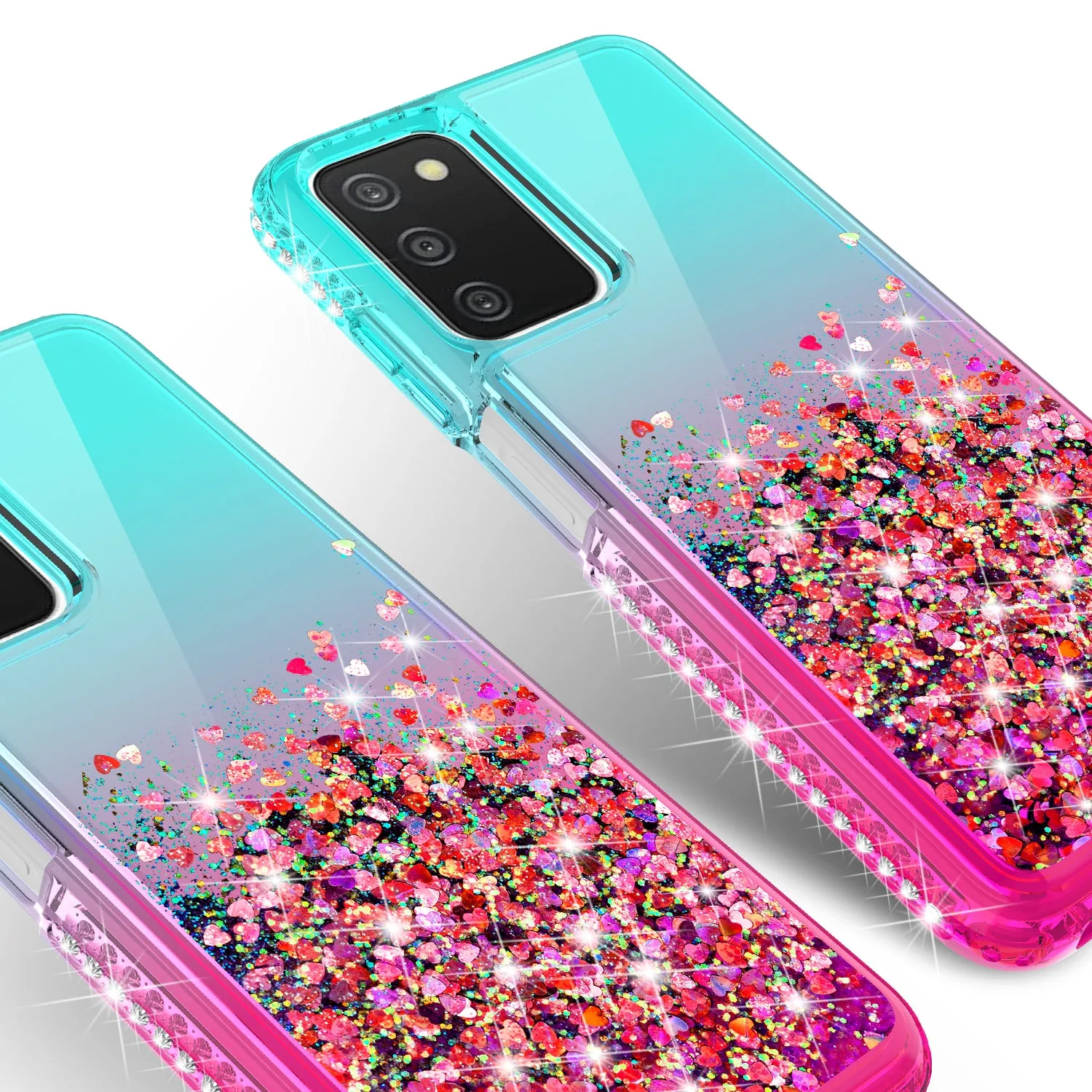 For Samsung Galaxy A03s Case Liquid Glitter Phone Case Waterfall Floating Quicksand Bling Sparkle Cute Protective Girls Women Cover for Samsung Galaxy A03s W/Temper Glass -  (Teal/Pink Gradient)
