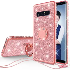 Glitter Cute Phone Case Girls Kickstand Compatible for Samsung Galaxy S10 Plus Case,Bling Diamond Bumper Ring Stand Soft Sparkly Galaxy S10 Plus - Rose Gold