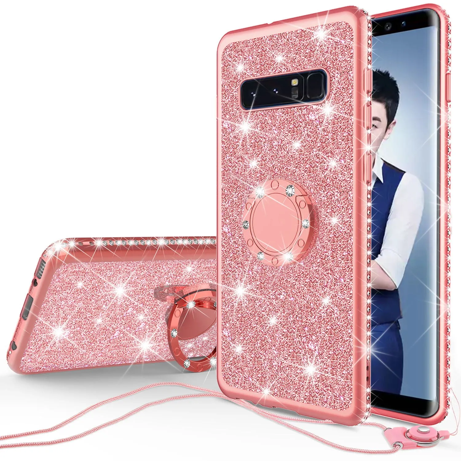 Glitter Cute Phone Case Girls Kickstand Compatible for Samsung Galaxy S10 Plus Case,Bling Diamond Bumper Ring Stand Soft Sparkly Galaxy S10 Plus - Rose Gold