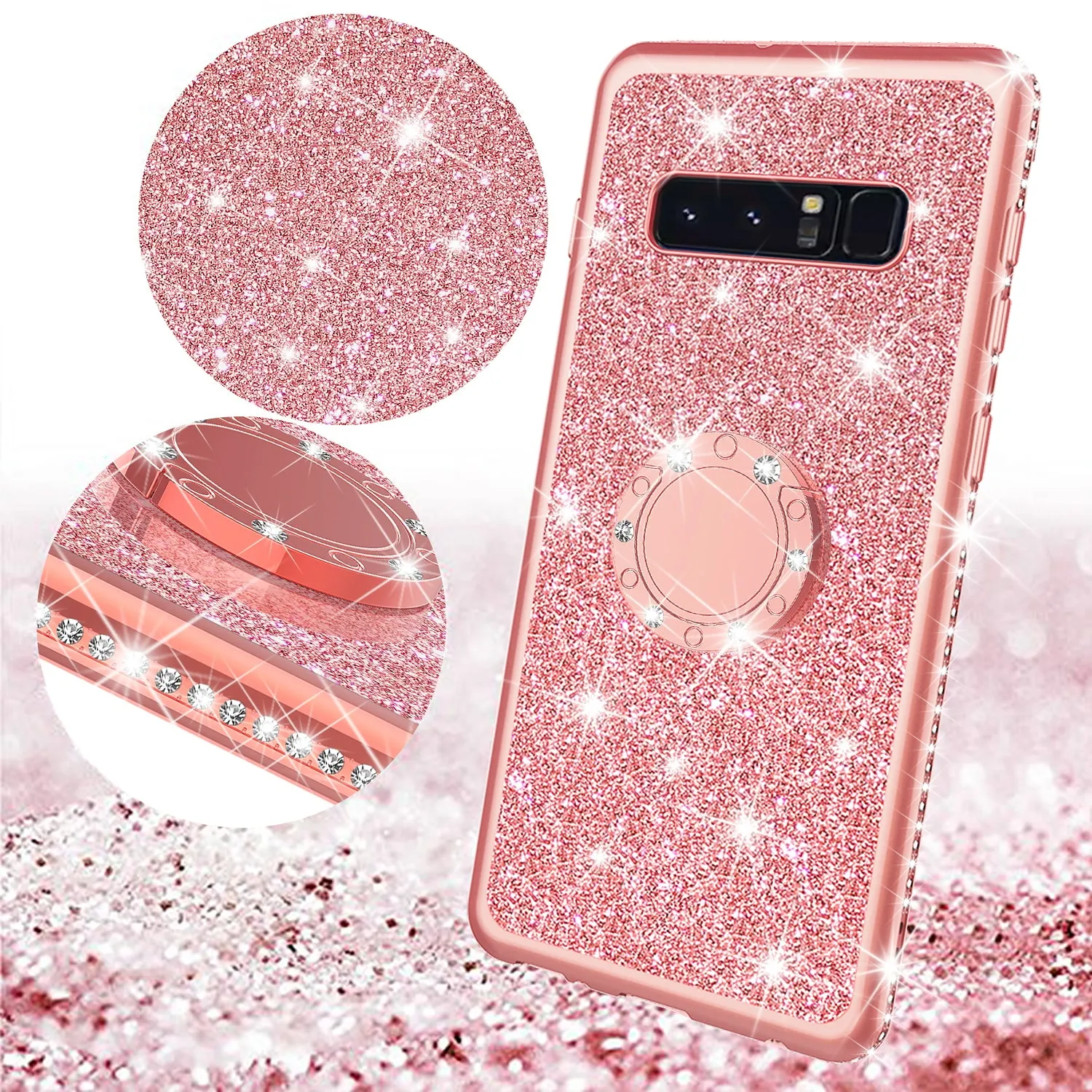 Glitter Cute Phone Case Girls Kickstand Compatible for Samsung Galaxy S10 Plus Case,Bling Diamond Bumper Ring Stand Soft Sparkly Galaxy S10 Plus - Rose Gold