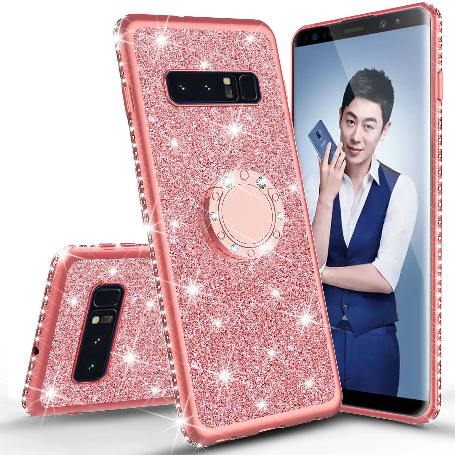 Glitter Cute Phone Case Girls Kickstand Compatible for Samsung Galaxy S10 Plus Case,Bling Diamond Bumper Ring Stand Soft Sparkly Galaxy S10 Plus - Rose Gold