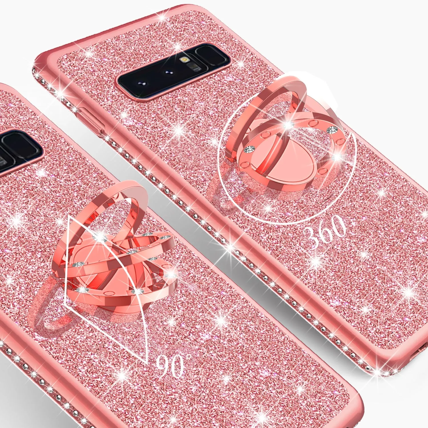 Glitter Cute Phone Case Girls Kickstand Compatible for Samsung Galaxy S10 Plus Case,Bling Diamond Bumper Ring Stand Soft Sparkly Galaxy S10 Plus - Rose Gold