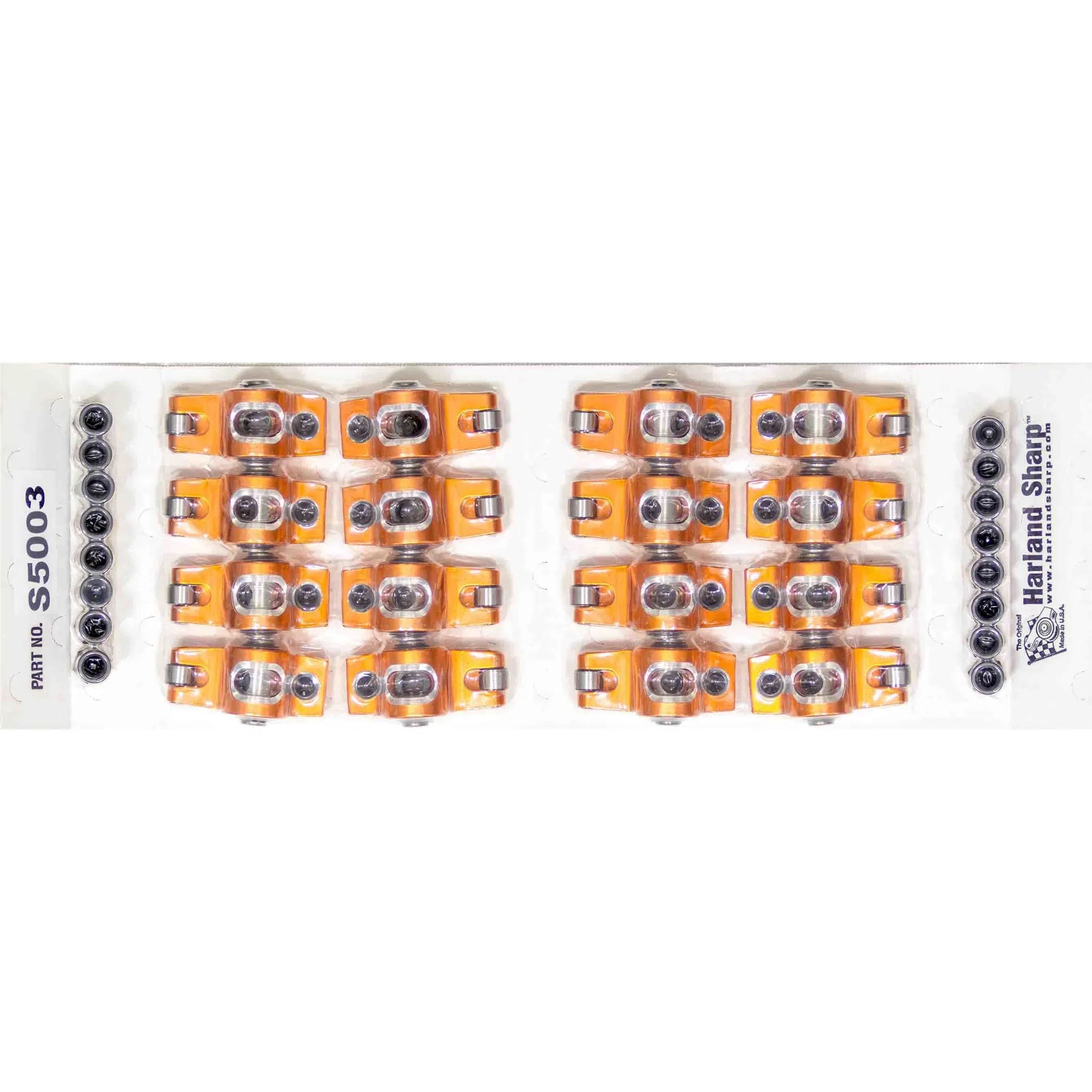 Harland Sharp Original Full Roller Rocker Arm - 7/16 in Stud Mount - 1.60 Ratio - Orange Anodized - Oldsmobile V8 Edelbrock Performer RMP - Set of 16