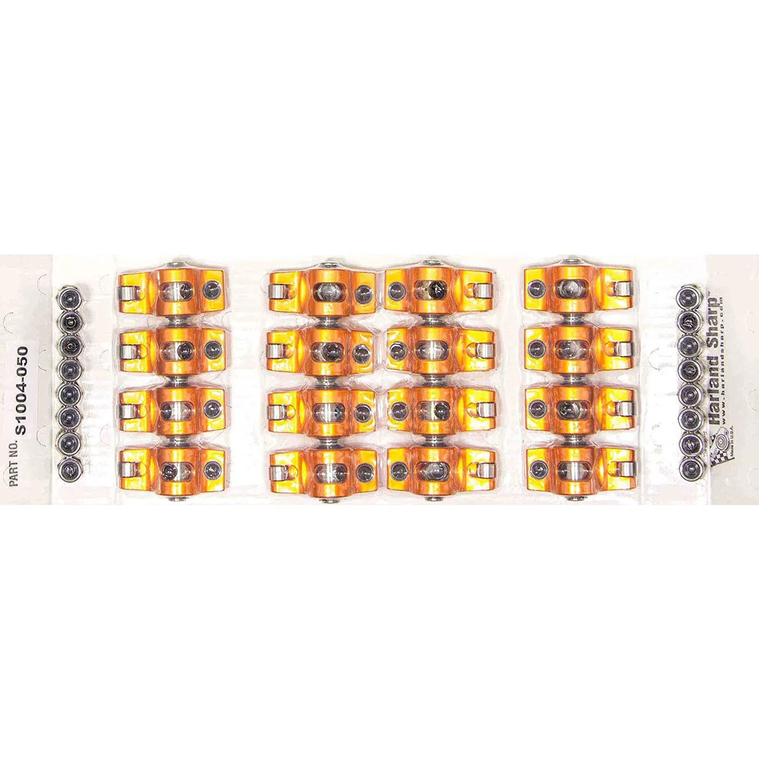 Harland Sharp Original Rocker Arm - 7/16 in Stud Mount - 1.50 Ratio - 0.050 in Offset - Full Roller - Orange Anodized - Small Block Chevy - Set of 16
