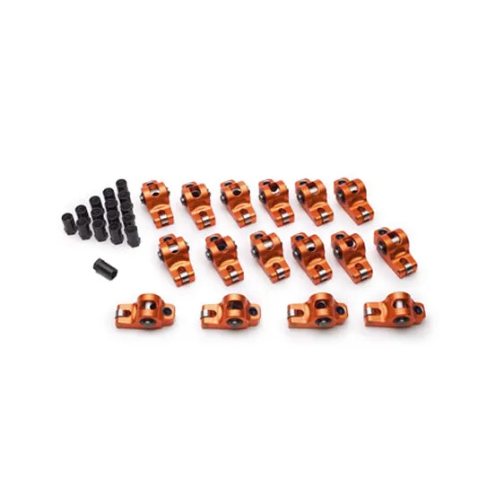 Harland Sharp Original Rocker Arm - 7/16" Stud Mount - 1.60 Ratio - Full Roller - Aluminum - Orange - Small Block Ford - (Set of 16)