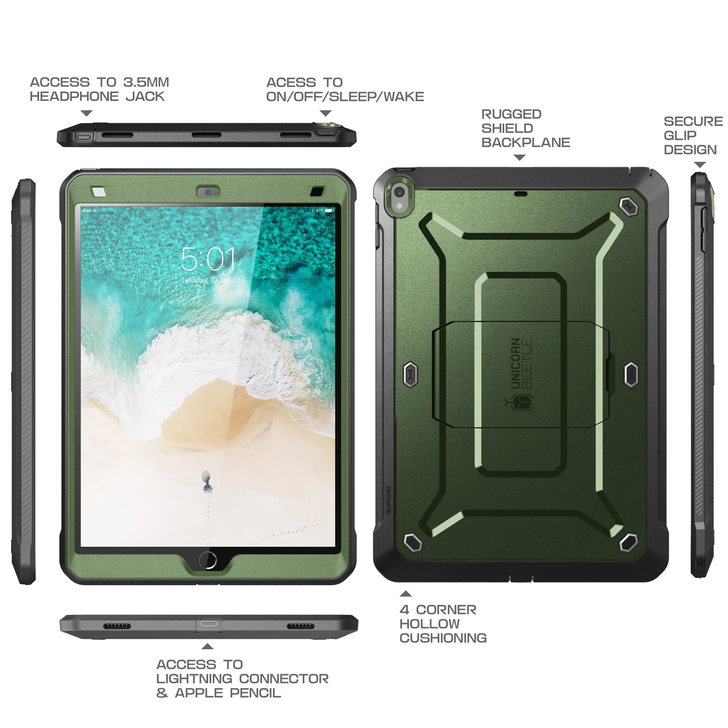 iPad Pro 10.5 inch (2017) Unicorn Beetle Rugged Case with Screen Protector-Dark Green