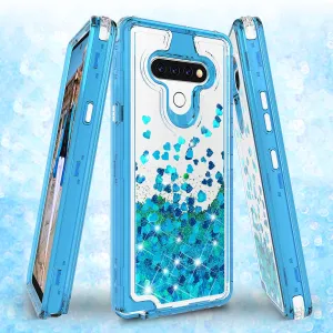 LG K51 Case,Hard Clear Glitter Sparkle Flowing Liquid Heavy Duty Shockproof Three Layer Protective Bling Girls Women Cases for LG K51 - Teal
