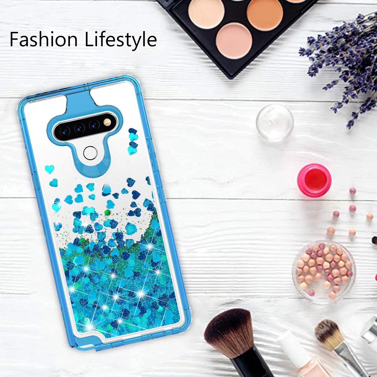 LG K51 Case,Hard Clear Glitter Sparkle Flowing Liquid Heavy Duty Shockproof Three Layer Protective Bling Girls Women Cases for LG K51 - Teal