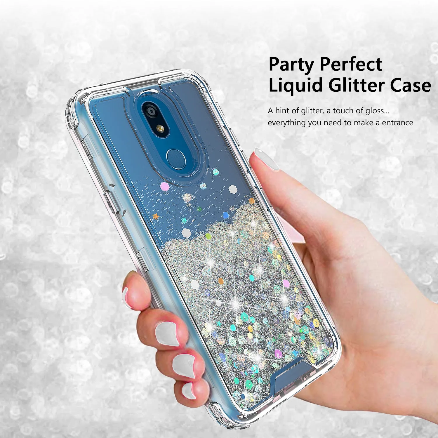 LG Prime 2/Aristo 4 /Aristo 4 Plus Case,Hard Clear Glitter Sparkle Flowing Liquid Heavy Duty Shockproof Three Layer Protective Bling Girls Women Cases for LG Prime 2/Aristo 4 /Aristo 4 Plus - Clear