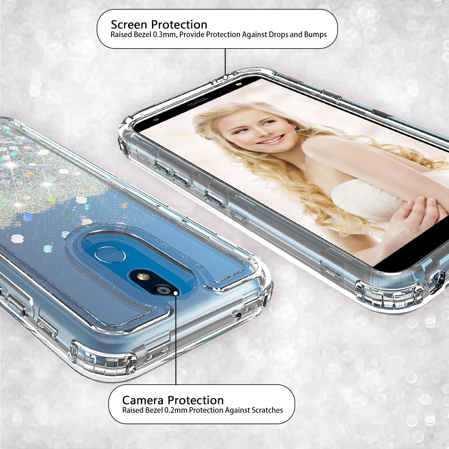LG Prime 2/Aristo 4 /Aristo 4 Plus Case,Hard Clear Glitter Sparkle Flowing Liquid Heavy Duty Shockproof Three Layer Protective Bling Girls Women Cases for LG Prime 2/Aristo 4 /Aristo 4 Plus - Clear