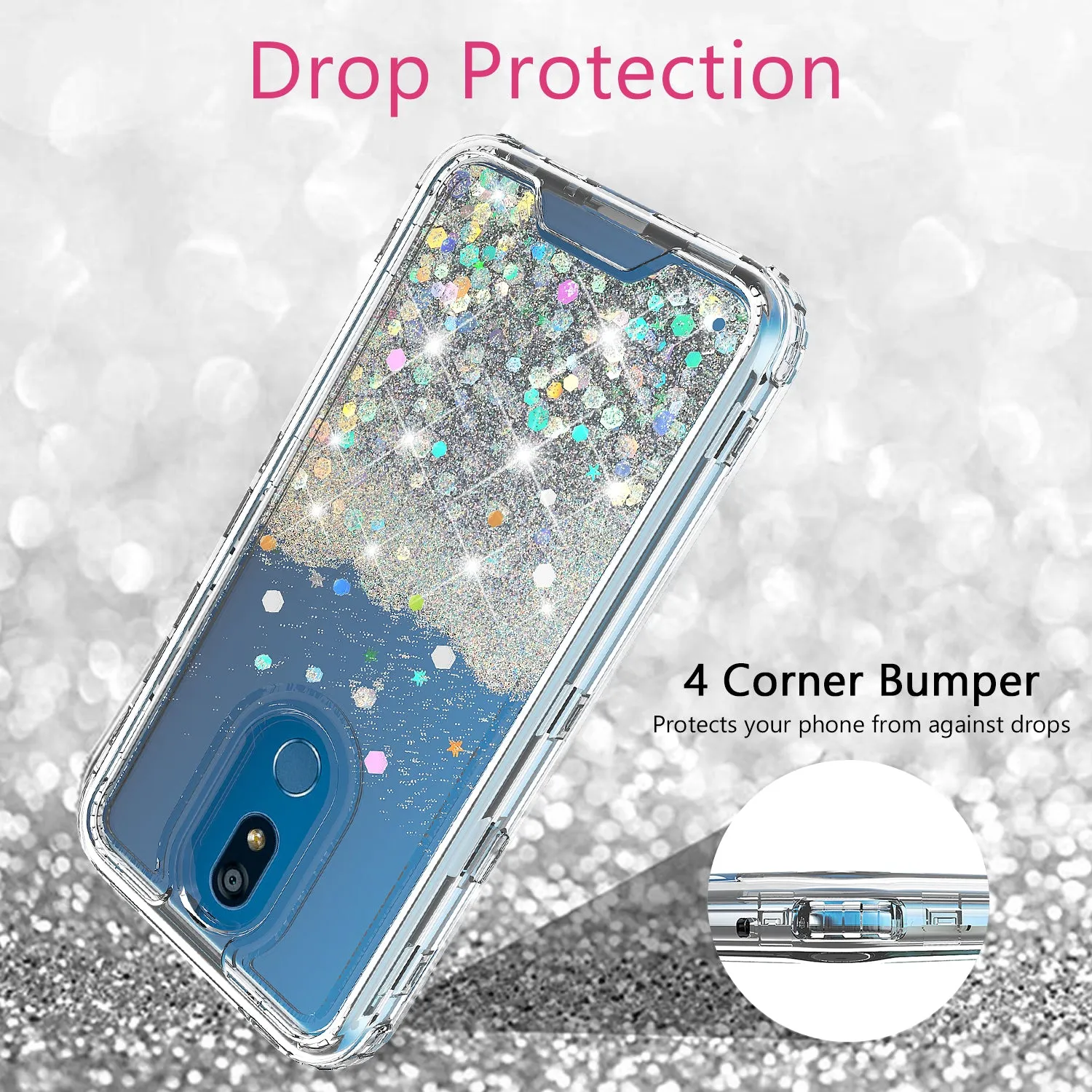 LG Prime 2/Aristo 4 /Aristo 4 Plus Case,Hard Clear Glitter Sparkle Flowing Liquid Heavy Duty Shockproof Three Layer Protective Bling Girls Women Cases for LG Prime 2/Aristo 4 /Aristo 4 Plus - Clear