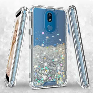 LG Prime 2/Aristo 4 /Aristo 4 Plus Case,Hard Clear Glitter Sparkle Flowing Liquid Heavy Duty Shockproof Three Layer Protective Bling Girls Women Cases for LG Prime 2/Aristo 4 /Aristo 4 Plus - Clear