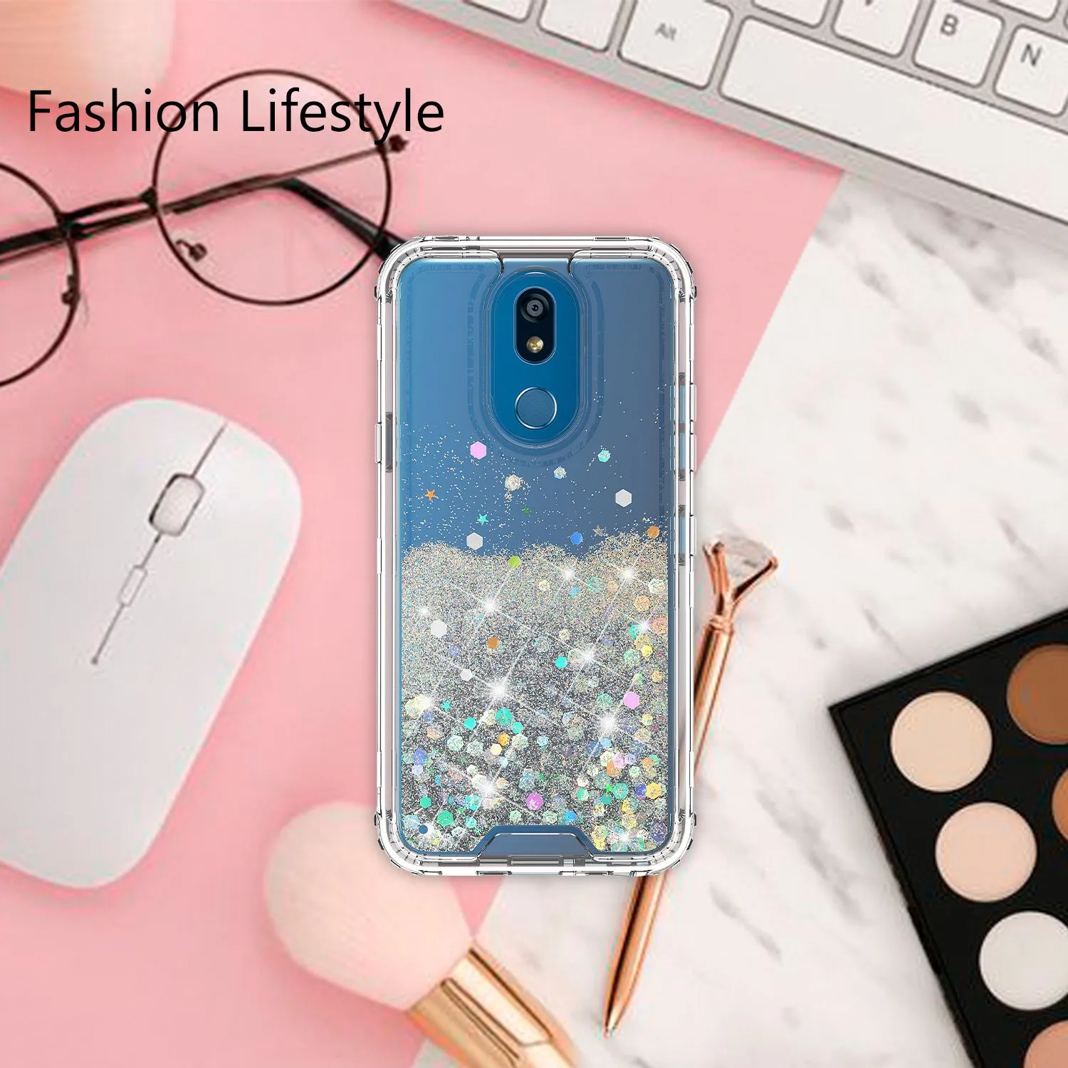LG Prime 2/Aristo 4 /Aristo 4 Plus Case,Hard Clear Glitter Sparkle Flowing Liquid Heavy Duty Shockproof Three Layer Protective Bling Girls Women Cases for LG Prime 2/Aristo 4 /Aristo 4 Plus - Clear