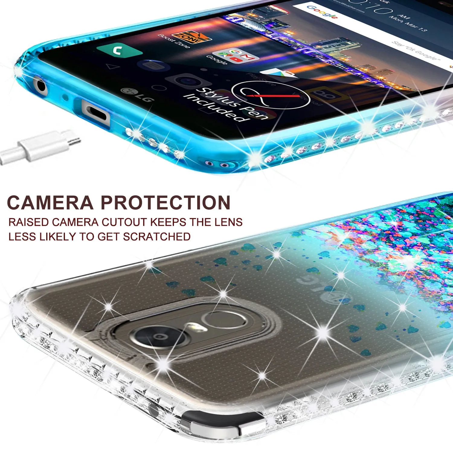 LG Stylo 3 Case, LG Stylus 3 Case Liquid Glitter Phone Case Waterfall Floating Quicksand Bling Sparkle Cute Protective Girls Women Cover for Stylo 3/Stylus 3 - Teal