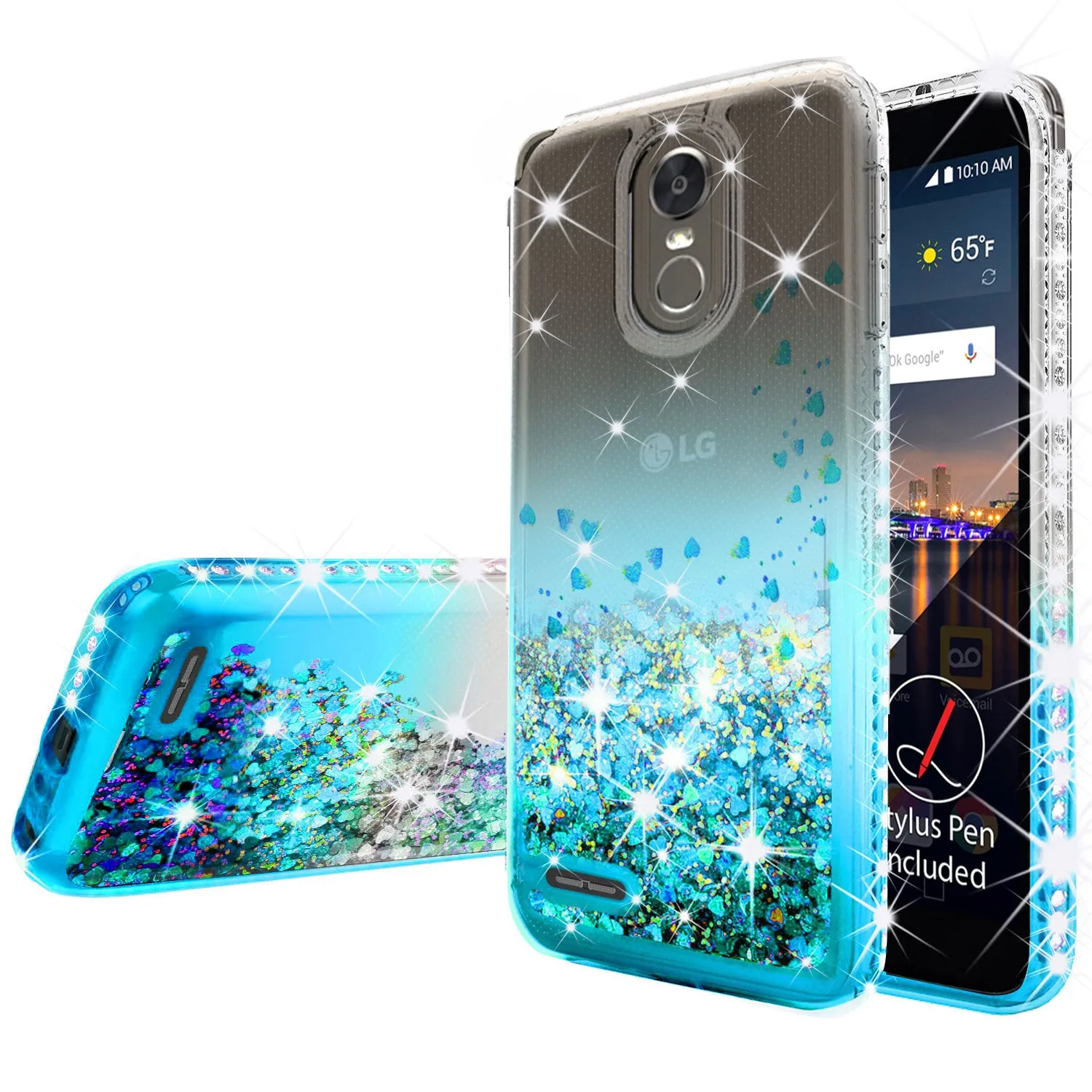 LG Stylo 3 Case, LG Stylus 3 Case Liquid Glitter Phone Case Waterfall Floating Quicksand Bling Sparkle Cute Protective Girls Women Cover for Stylo 3/Stylus 3 - Teal