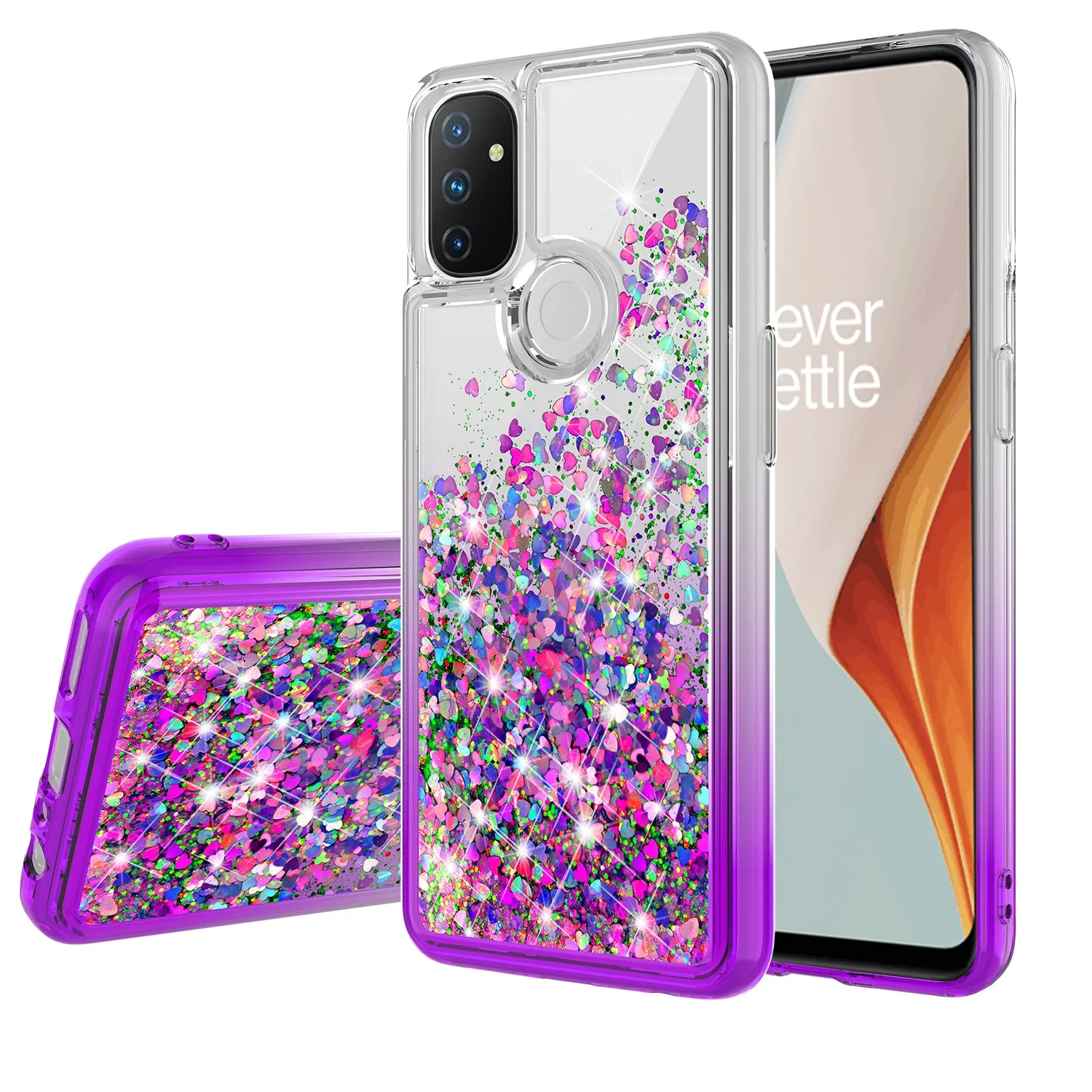 OnePlus Nord N10 5G Case Liquid Glitter Phone Case Waterfall Floating Quicksand Bling Sparkle Cute Protective Girls Women Cover for OnePlus Nord N10 5G W/Temper Glass - Purple