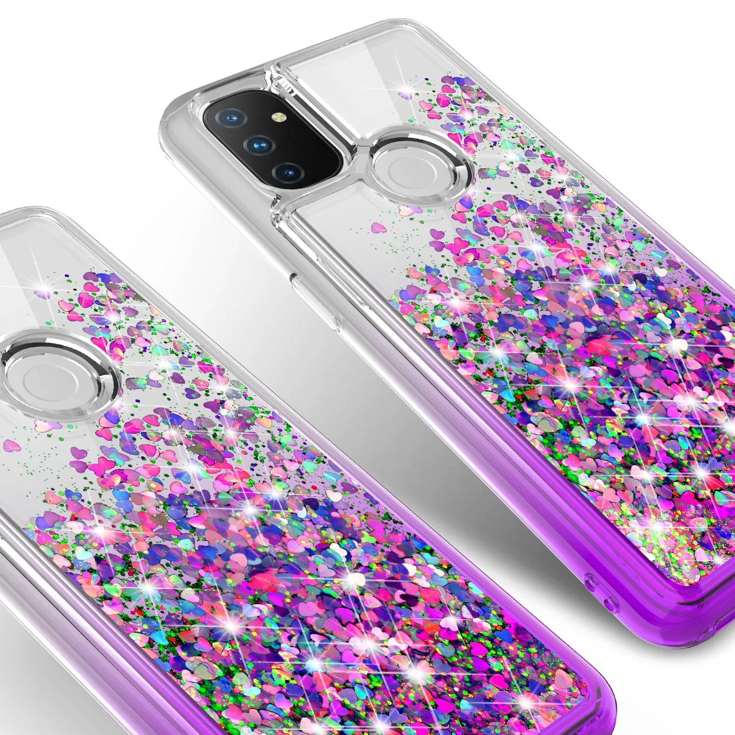 OnePlus Nord N10 5G Case Liquid Glitter Phone Case Waterfall Floating Quicksand Bling Sparkle Cute Protective Girls Women Cover for OnePlus Nord N10 5G W/Temper Glass - Purple