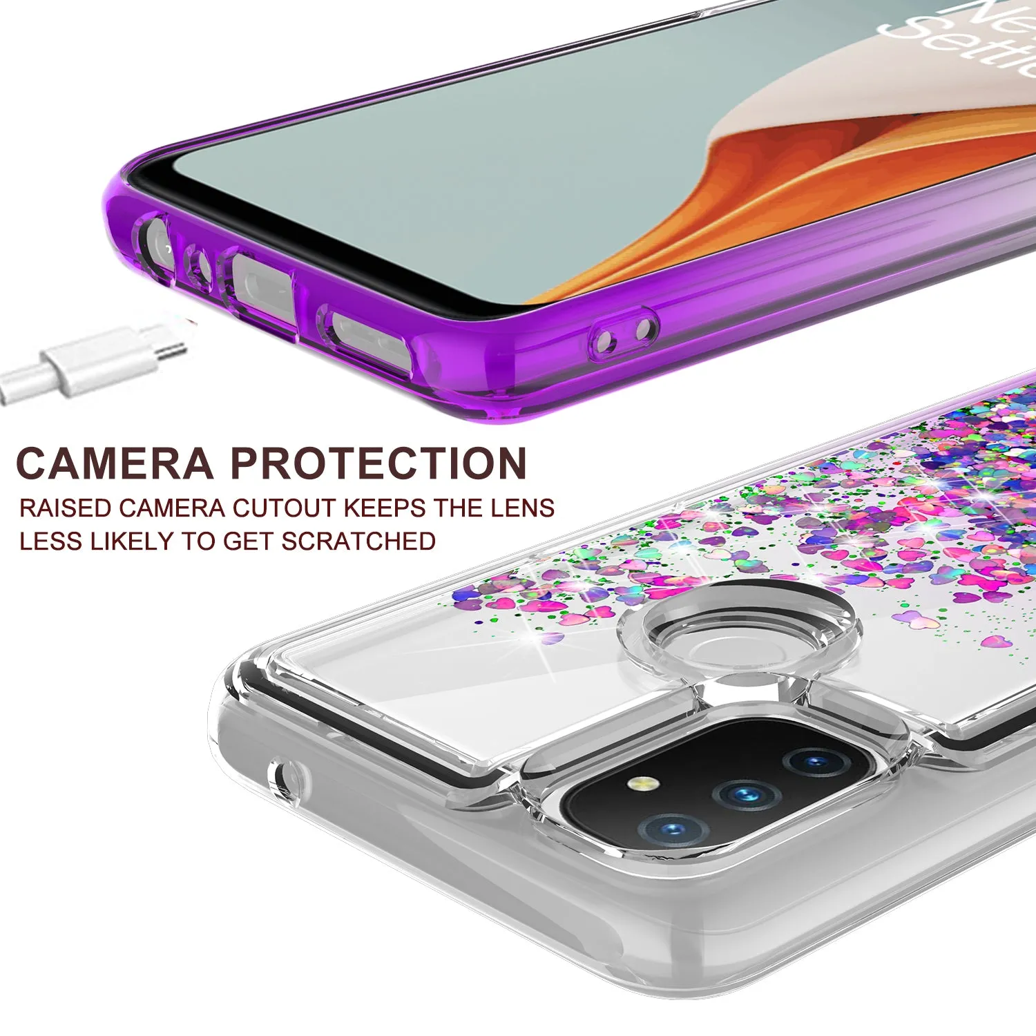 OnePlus Nord N10 5G Case Liquid Glitter Phone Case Waterfall Floating Quicksand Bling Sparkle Cute Protective Girls Women Cover for OnePlus Nord N10 5G W/Temper Glass - Purple