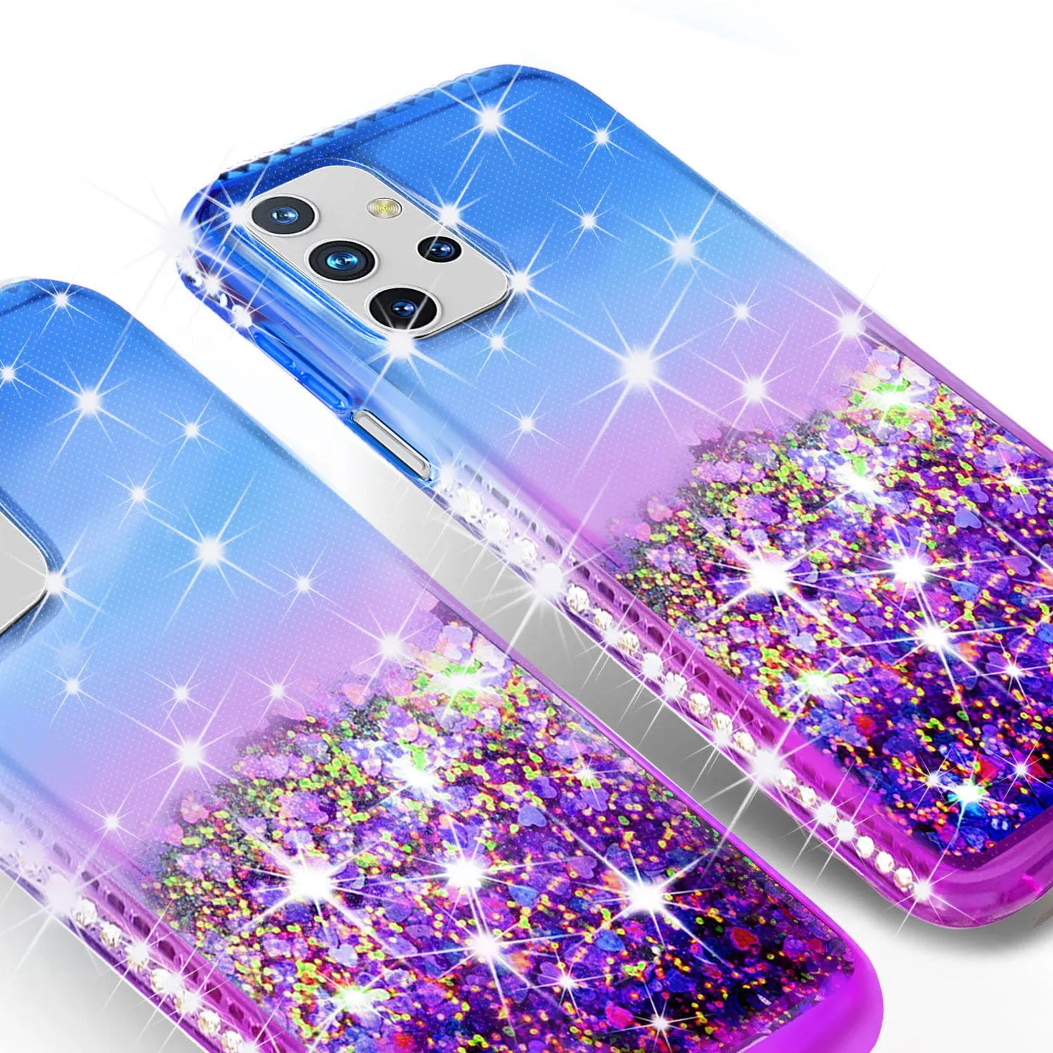 Samsung Galaxy A02s Case Liquid Glitter Phone Case Waterfall Floating Quicksand Bling Sparkle Cute Protective Girls Women Cover for Samsung Galaxy A02s w/ Tempered Glass - (Blue/Purple Gradient)