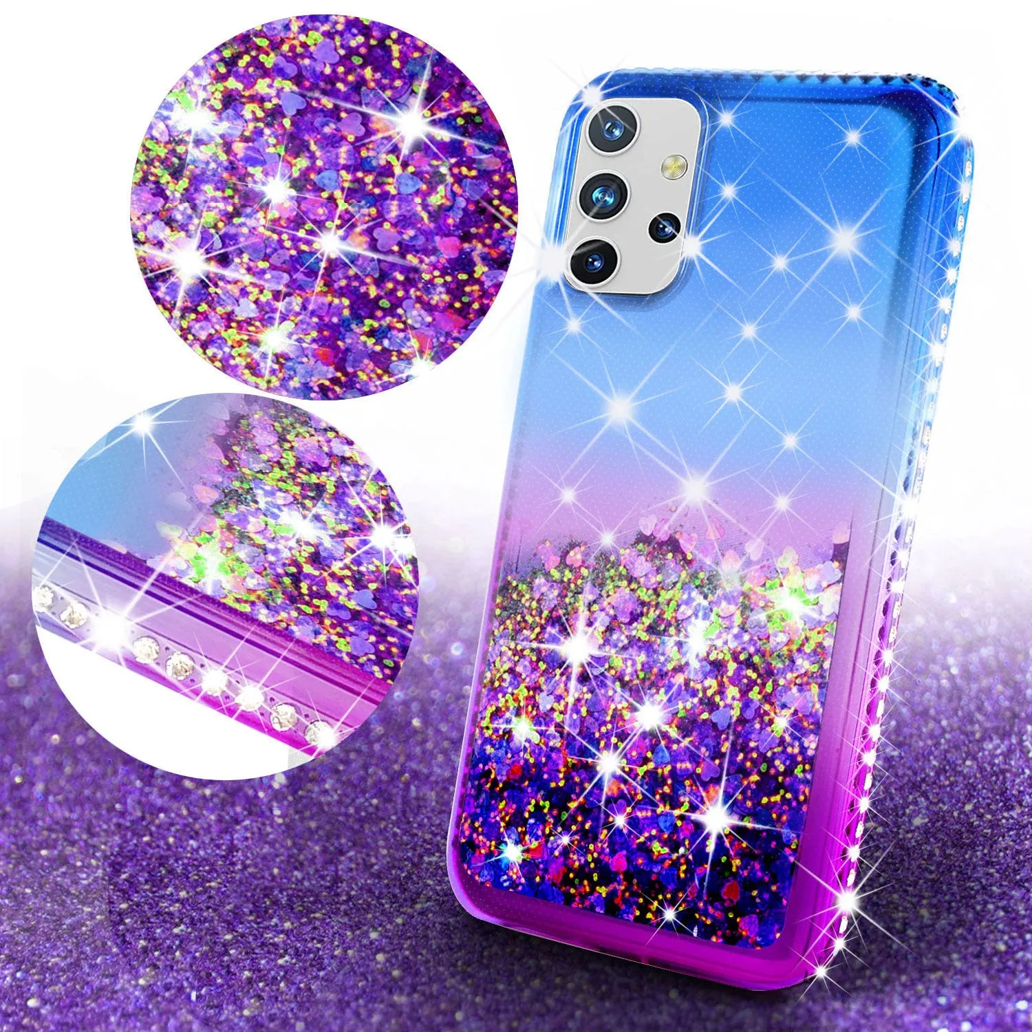 Samsung Galaxy A02s Case Liquid Glitter Phone Case Waterfall Floating Quicksand Bling Sparkle Cute Protective Girls Women Cover for Samsung Galaxy A02s w/ Tempered Glass - (Blue/Purple Gradient)