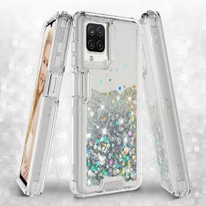 Samsung Galaxy A12 Case,Hard Clear Glitter Sparkle Flowing Liquid Heavy Duty Shockproof Three Layer Protective Bling Girls Women Cases for Samsung Galaxy A12 - Clear