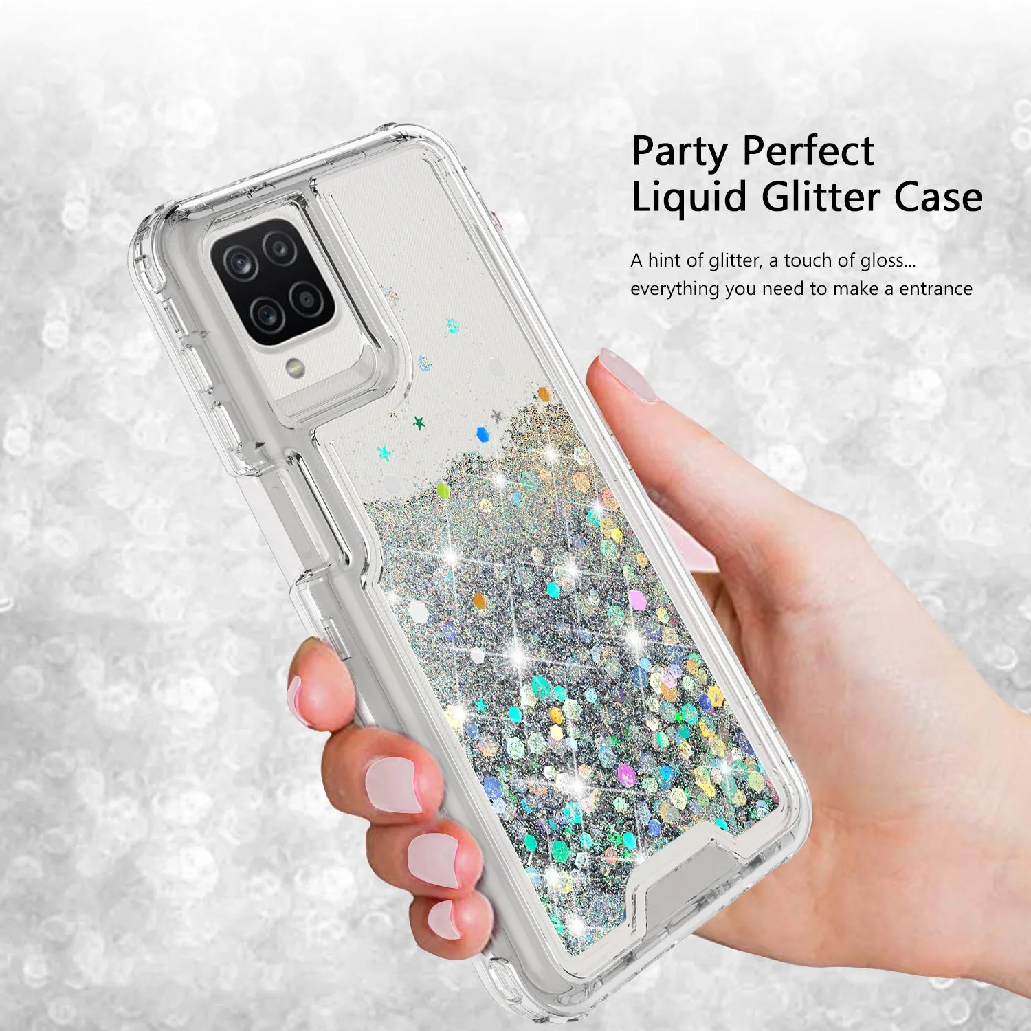 Samsung Galaxy A12 Case,Hard Clear Glitter Sparkle Flowing Liquid Heavy Duty Shockproof Three Layer Protective Bling Girls Women Cases for Samsung Galaxy A12 - Clear