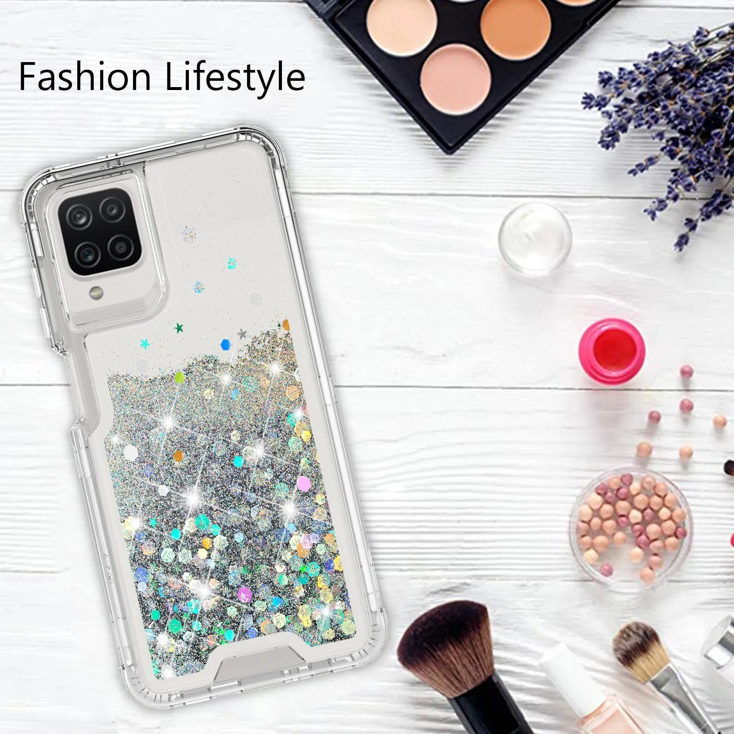 Samsung Galaxy A12 Case,Hard Clear Glitter Sparkle Flowing Liquid Heavy Duty Shockproof Three Layer Protective Bling Girls Women Cases for Samsung Galaxy A12 - Clear