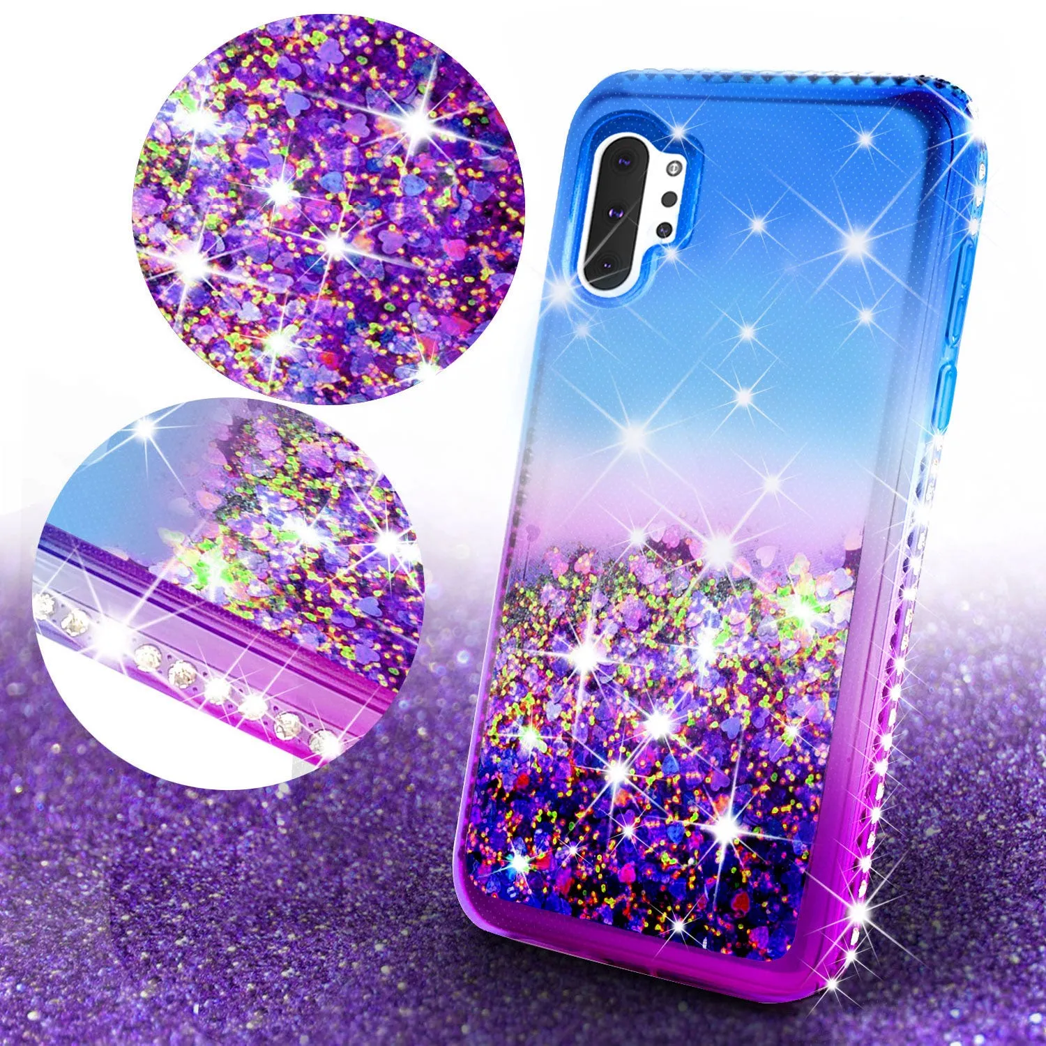 Samsung Galaxy Note 10  Case,Galaxy Note 10 Plus Case Liquid Glitter Phone Case Waterfall Floating Quicksand Bling Sparkle Cute Protective Girls Women Cover for Galaxy Note 10 Plus W/Temper Glass -  (Blue/Purple Gradient)