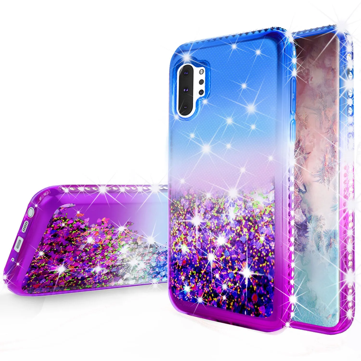 Samsung Galaxy Note 10  Case,Galaxy Note 10 Plus Case Liquid Glitter Phone Case Waterfall Floating Quicksand Bling Sparkle Cute Protective Girls Women Cover for Galaxy Note 10 Plus W/Temper Glass -  (Blue/Purple Gradient)
