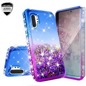 Samsung Galaxy Note 10  Case,Galaxy Note 10 Plus Case Liquid Glitter Phone Case Waterfall Floating Quicksand Bling Sparkle Cute Protective Girls Women Cover for Galaxy Note 10 Plus W/Temper Glass -  (Blue/Purple Gradient)