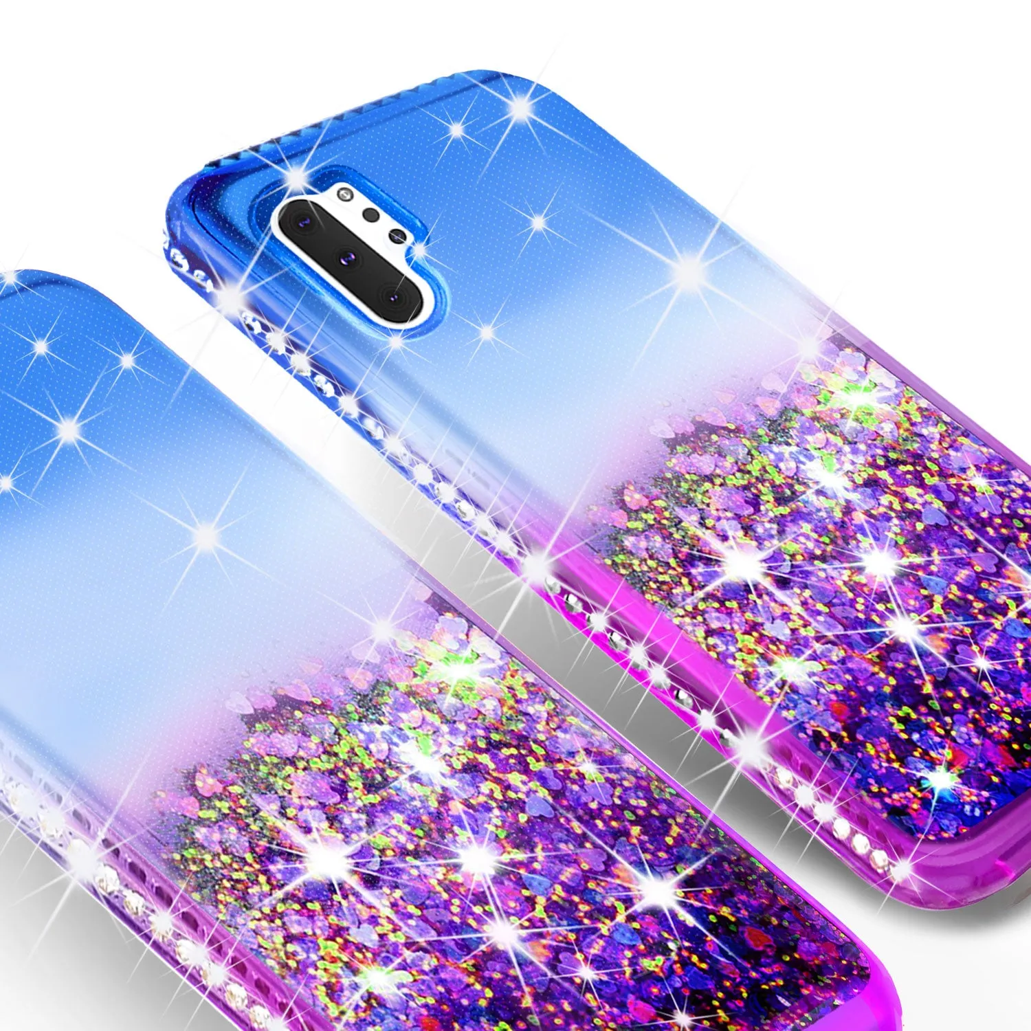 Samsung Galaxy Note 10  Case,Galaxy Note 10 Plus Case Liquid Glitter Phone Case Waterfall Floating Quicksand Bling Sparkle Cute Protective Girls Women Cover for Galaxy Note 10 Plus W/Temper Glass -  (Blue/Purple Gradient)